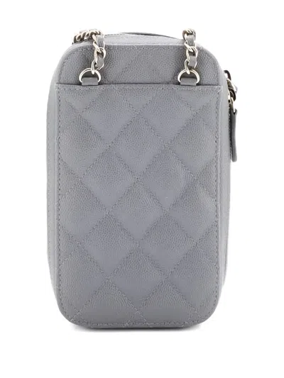 Pre-owned Chanel Zip Around Phone Case With Chain Quilted Caviar Crossbody Bag In Gray