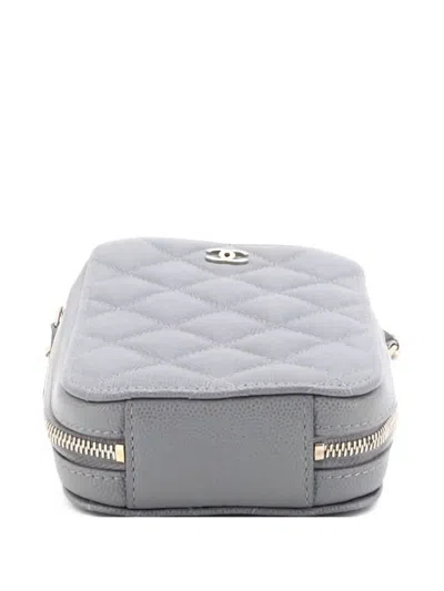 Pre-owned Chanel Zip Around Phone Case With Chain Quilted Caviar Crossbody Bag In Gray