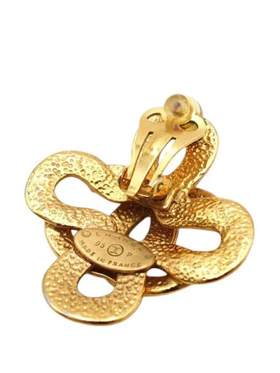 Pre-owned Chanel 1995 Gold Plated Cc Clover Clip On Earrings Costume Earrings