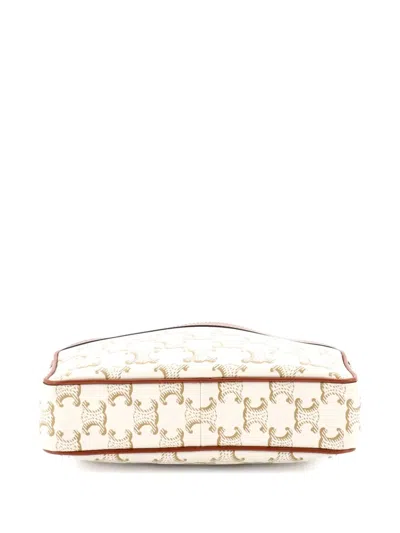 Pre-owned Celine Patapans Bag Triomphe Coated Canvas Small Shoulder Bag In Neutral