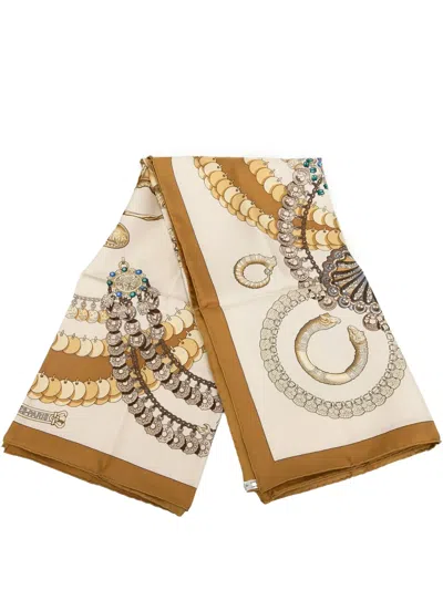 Pre-owned Hermes 20th Century Kosmima Silk Scarf Scarves In White