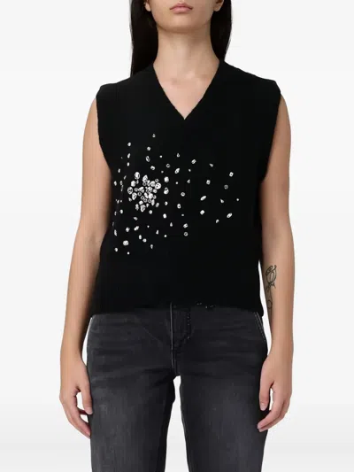 Liu •jo Embellished V-neck Vest In Black