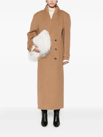 Saint Laurent Double-breasted Coat In Brown