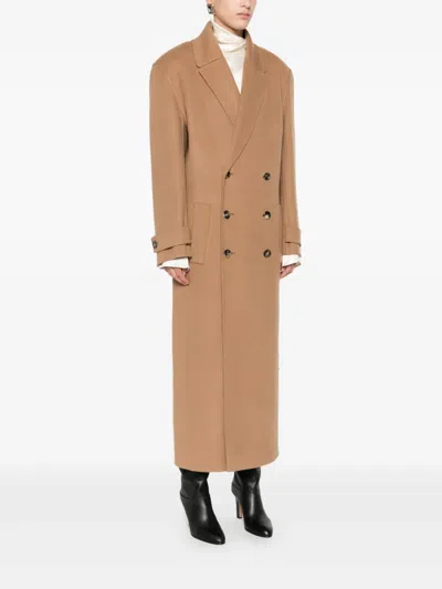 Saint Laurent Double-breasted Coat In Brown