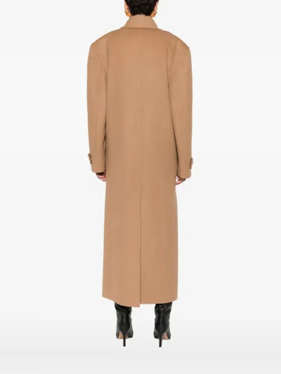 Saint Laurent Double-breasted Coat In Brown