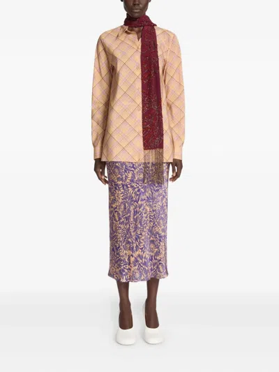 Dries Van Noten Embroidered Fringed Silk Scarf In Red