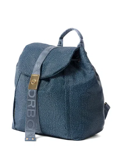 Borbonese Medium Logo Strap Backpack In Blue