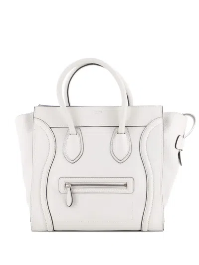 Pre-owned Celine Luggage Bag Grainy Leather Mini Tote Bag In White