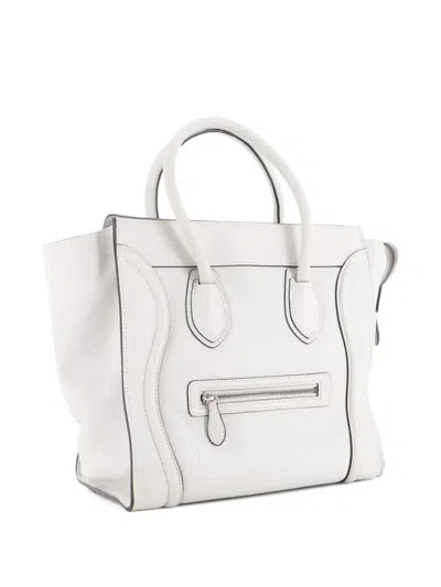 Pre-owned Celine Luggage Bag Grainy Leather Mini Tote Bag In White