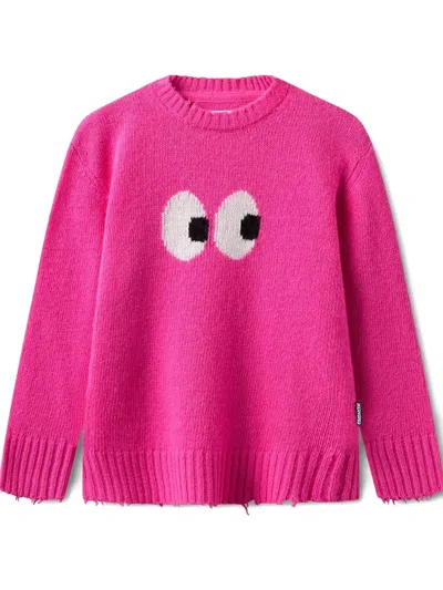 Nununu Eye-graphic Distressed Sweater In Pink