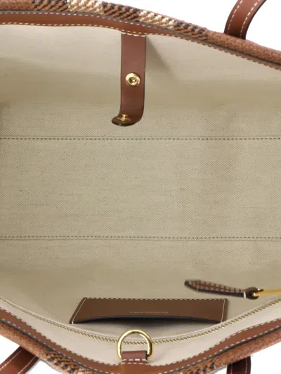Pre-owned Burberry Freya Shopping Check Canvas With Leather Small Tote Bag In Brown