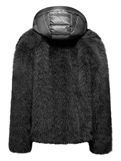 Bomboogie Detachable-hood Single-breasted Jacket In Black