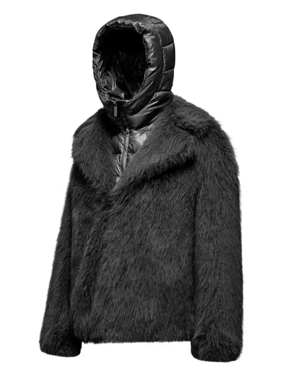 Bomboogie Detachable-hood Single-breasted Jacket In Black