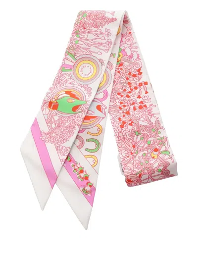 Pre-owned Hermes 2020s Pony Pit Stop Ribbon Scarf In White