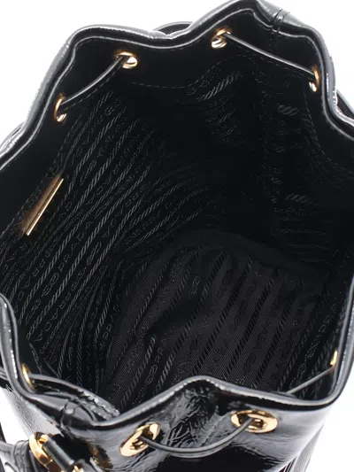 Pre-owned Prada 2010s Duet Naplak Patent Leather Bucket Bag In Black