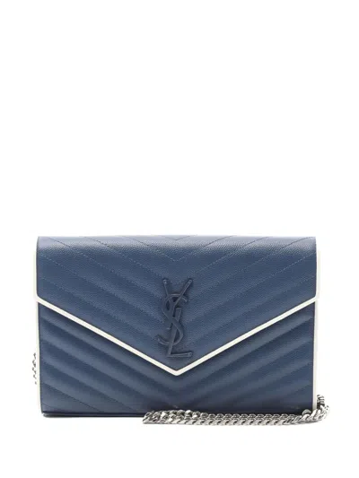 Pre-owned Saint Laurent 2010s Classic Cassandre Chain Wallet Clutch Bag In Blue