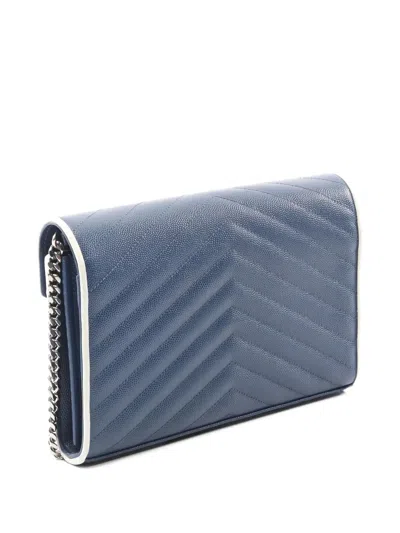 Pre-owned Saint Laurent 2010s Classic Cassandre Chain Wallet Clutch Bag In Blue