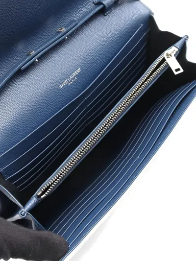 Pre-owned Saint Laurent 2010s Classic Cassandre Chain Wallet Clutch Bag In Blue