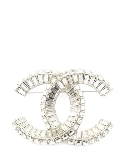 Pre-owned Chanel 1986-1988 Coco-mark Rhinestone Brooch In Silver