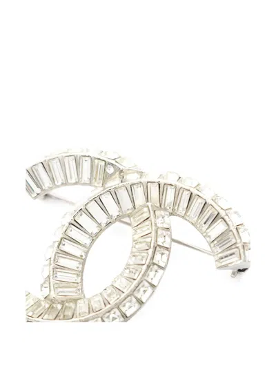 Pre-owned Chanel 1986-1988 Coco-mark Rhinestone Brooch In Silver