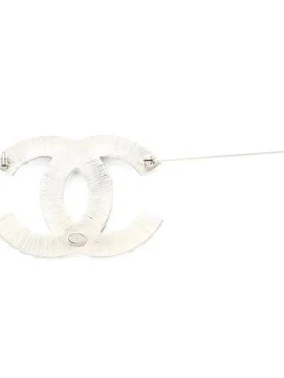 Pre-owned Chanel 1986-1988 Coco-mark Rhinestone Brooch In Silver