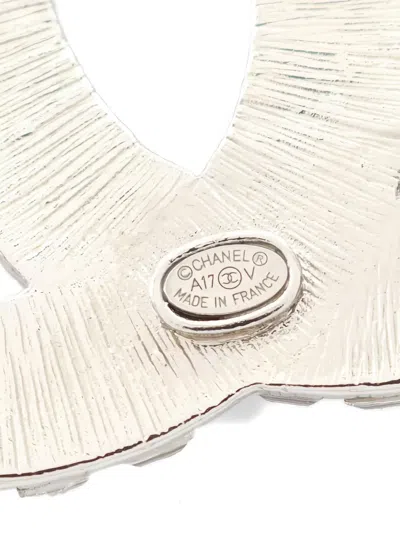 Pre-owned Chanel 1986-1988 Coco-mark Rhinestone Brooch In Silver