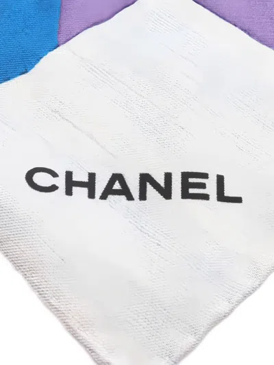 Pre-owned Chanel 1986-1988 Coco Mark Floral Silk Scarf In White