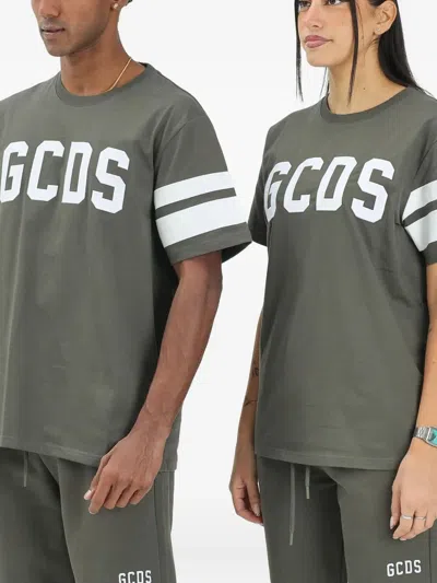 Gcds Logo Stripe T-shirt In Gray