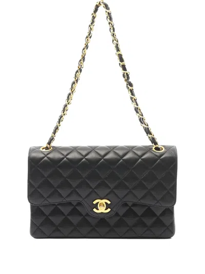 Pre-owned Chanel 1991-1994 Double Flap Shoulder Bag In Black