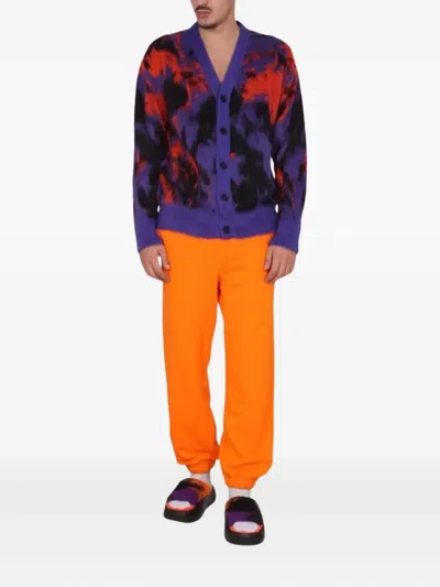Msgm V-neck Ribbed Cardigan Bold Pattern In Purple