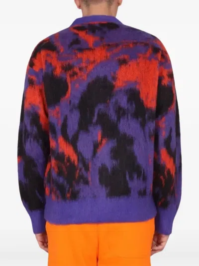 Msgm V-neck Ribbed Cardigan Bold Pattern In Purple