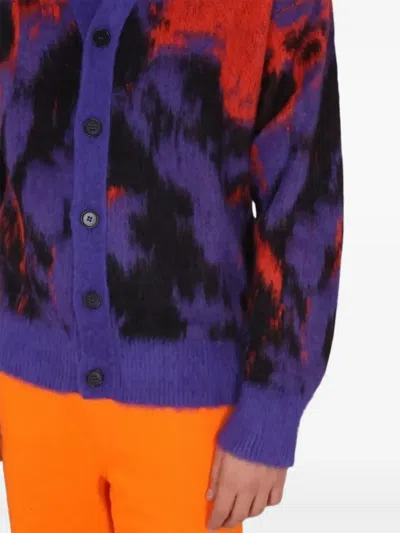 Msgm V-neck Ribbed Cardigan Bold Pattern In Purple
