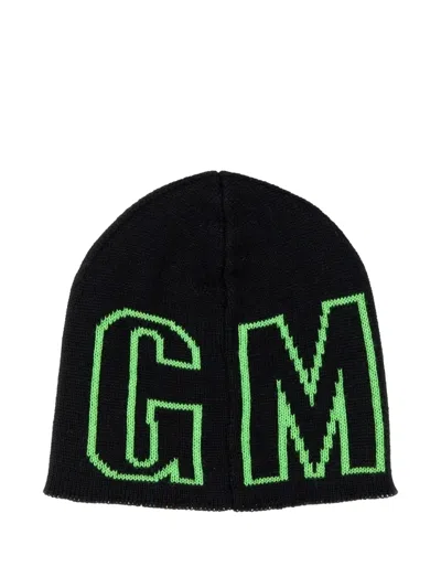 Msgm Intarsia-knit Logo Beanie In Brown