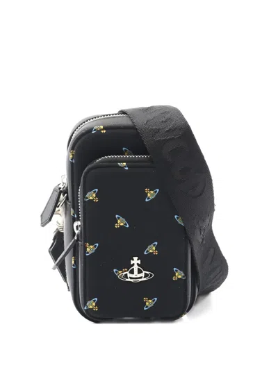 Pre-owned Vivienne Westwood 2020s Orb-print Phone Crossbody Bag In Black