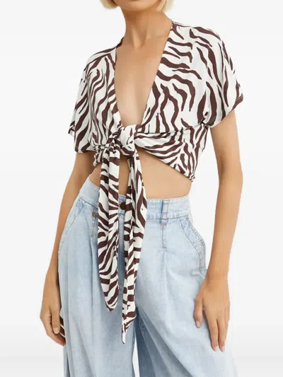 Max Mara Favore Zebra-pattern Top In White