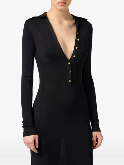 Elisabetta Franchi Button-embellishment V-neck Maxi Dress In Black