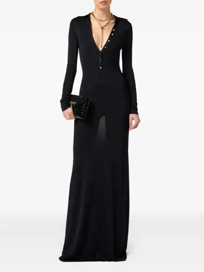 Elisabetta Franchi Button-embellishment V-neck Maxi Dress In Black
