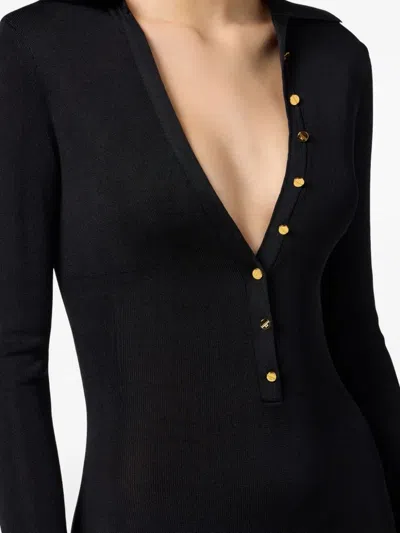 Elisabetta Franchi Button-embellishment V-neck Maxi Dress In Black