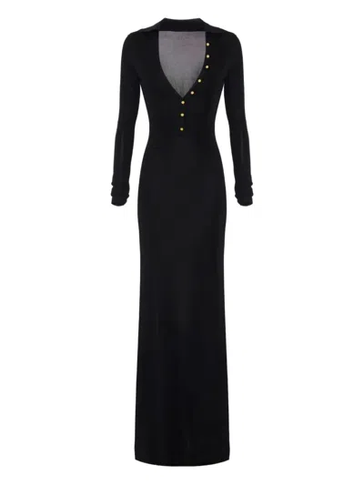 Elisabetta Franchi Button-embellishment V-neck Maxi Dress In Black
