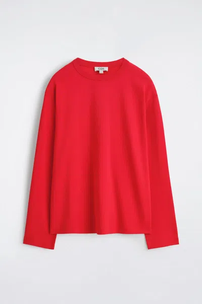Cos Relaxed Jersey Interlock Long-sleeved T-shirt In Red In Red