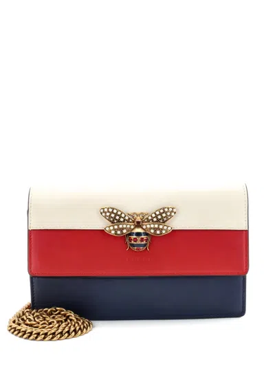 Pre-owned Gucci Queen Margaret Chain Wallet Leather Mini Crossbody Bag In Red