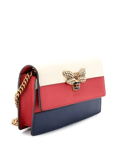 Pre-owned Gucci Queen Margaret Chain Wallet Leather Mini Crossbody Bag In Red