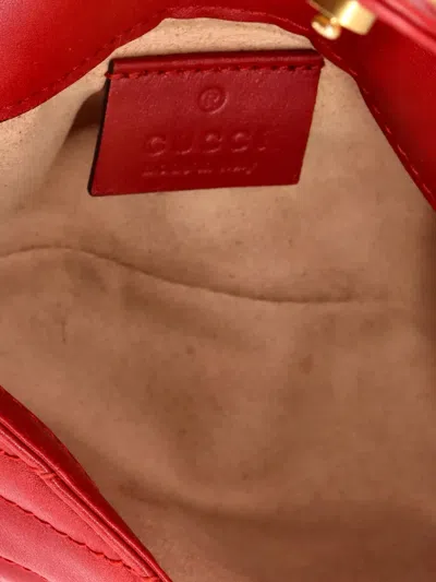 Pre-owned Gucci Gg Marmont Flap Bag Matelasse Leather Super Mini Crossbody Bag In Red