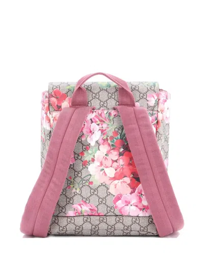 Pre-owned Gucci Buckle Blooms Print Gg Coated Canvas Small Backpack In Neutral