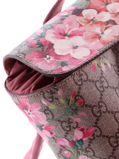 Pre-owned Gucci Buckle Blooms Print Gg Coated Canvas Small Backpack In Neutral