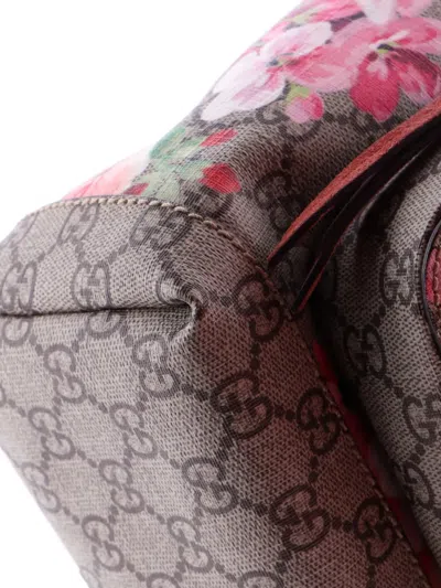 Pre-owned Gucci Buckle Blooms Print Gg Coated Canvas Small Backpack In Neutral