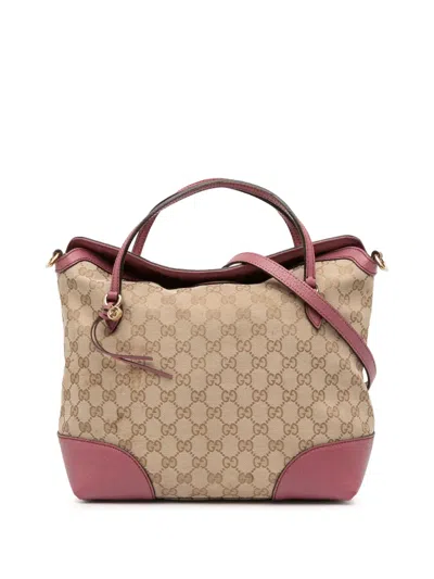Pre-owned Gucci 2016-2025 Medium Gg Canvas Bree Satchel In Brown