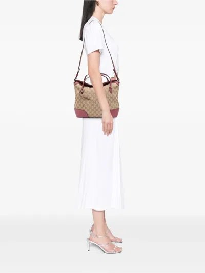 Pre-owned Gucci 2016-2025 Medium Gg Canvas Bree Satchel In Brown