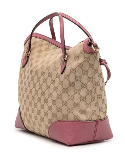 Pre-owned Gucci 2016-2025 Medium Gg Canvas Bree Satchel In Brown