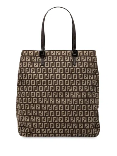 Pre-owned Fendi 2000-2010 Zucchino Canvas Tote Bag In Brown